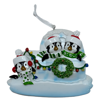 Igloo with Penguins Family Personalized Ornament  GSM Pers Orn Family of 3  