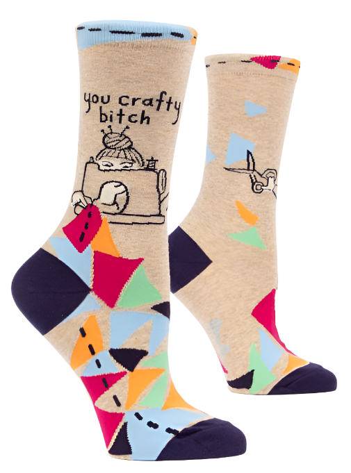 You Crafty Bitch Women's Crew Socks  Blue Q   