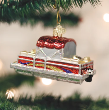 Pontoon Boat Glass Ornament  Old World Christmas   