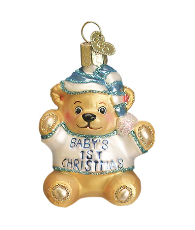 Baby Boy's First Teddy Bear Glass Ornament  Old World Christmas   