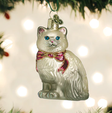 Gray Himalayan Kitty Glass Ornament  Old World Christmas   