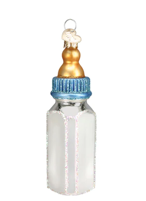 Boy Baby Bottle Glass Ornament  Old World Christmas   