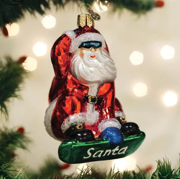 Snowboarding Santa Glass Ornament  Old World Christmas   