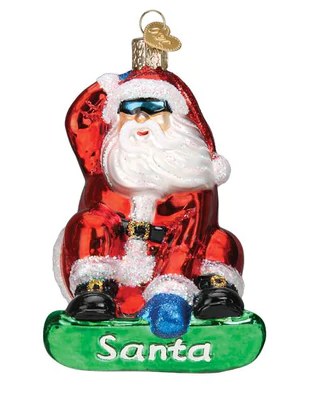 Snowboarding Santa Glass Ornament  Old World Christmas   