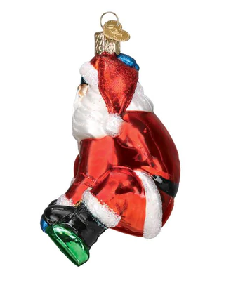 Snowboarding Santa Glass Ornament  Old World Christmas   