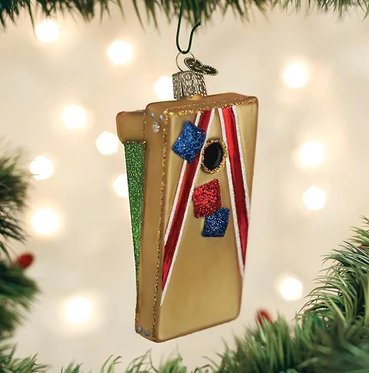 Corn Hole Game Glass Ornament  Old World Christmas   