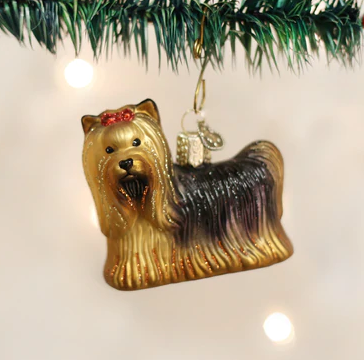 Yorkie Glass Ornament  Old World Christmas   