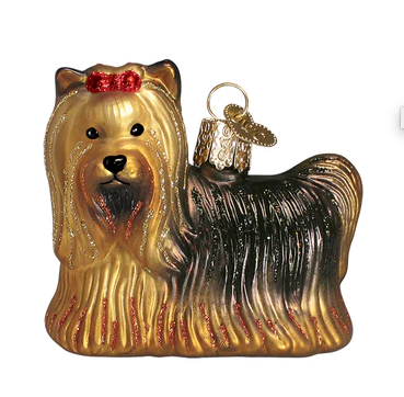 Yorkie Glass Ornament  Old World Christmas   