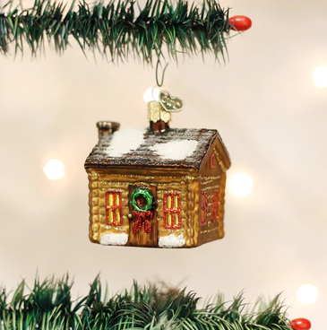 Log Cabin Glass Ornament  Old World Christmas   