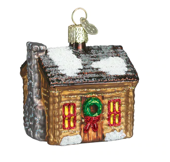 Log Cabin Glass Ornament  Old World Christmas   