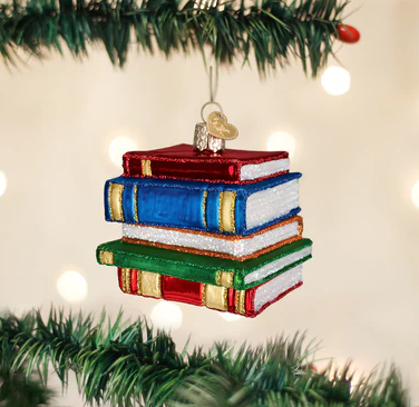 Stack of Books Glass Ornament  Old World Christmas   