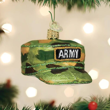 Army Cap Glass Ornament  Old World Christmas   