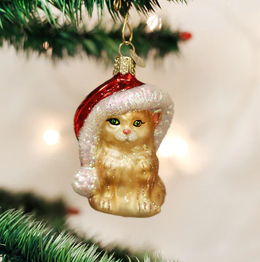 Santa's Kitten Glass Ornament  Old World Christmas   