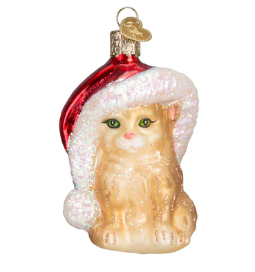 Santa's Kitten Glass Ornament  Old World Christmas   