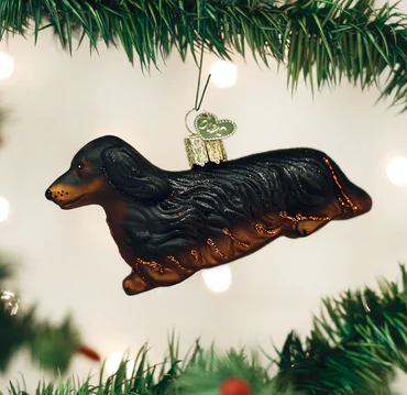 Long-haired Dachshund Glass Ornament  Old World Christmas   