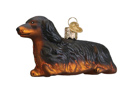 Long-haired Dachshund Glass Ornament  Old World Christmas   