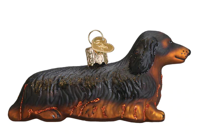 Long-haired Dachshund Glass Ornament  Old World Christmas   