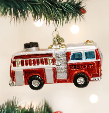 Fire Truck Glass Ornament  Old World Christmas   