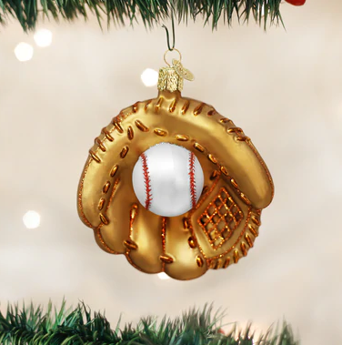 Baseball Mitt Glass Ornament  Old World Christmas   