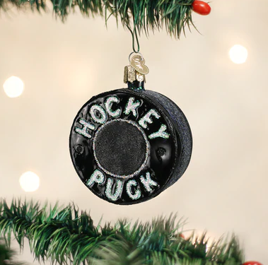 Hockey Puck Glass Ornament  Old World Christmas   