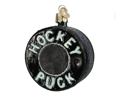 Hockey Puck Glass Ornament  Old World Christmas   