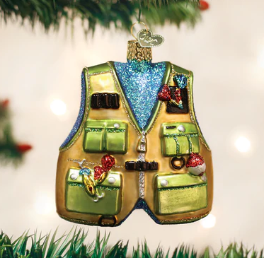 Fishing Vest Glass Ornament  Old World Christmas   