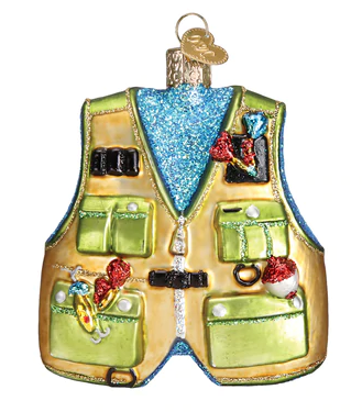 Fishing Vest Glass Ornament  Old World Christmas   