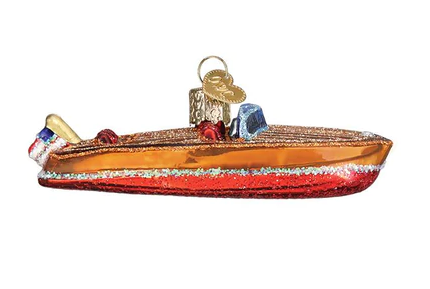 Classic Wooden Boat Glass Ornament  Old World Christmas   