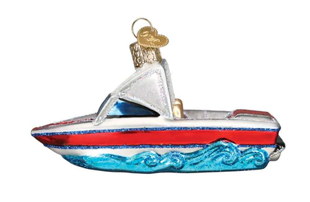 Ski Boat Glass Ornament  Old World Christmas   