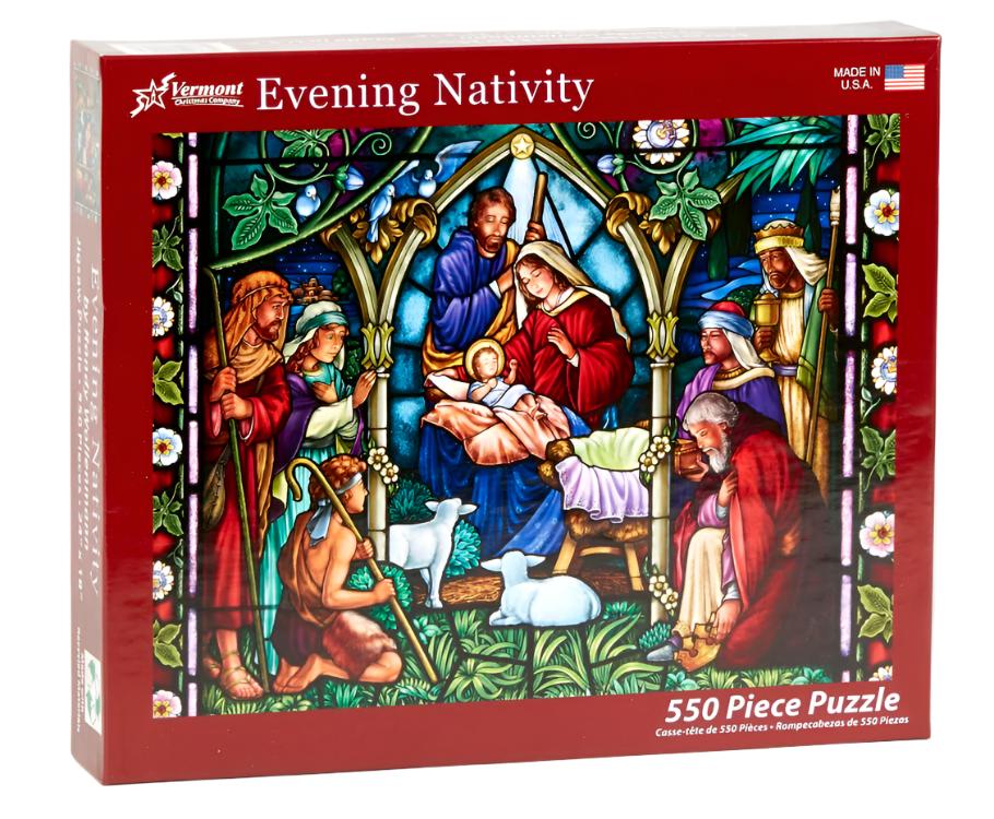 Stained Glass Evening Nativity 1000 Piece Puzzle  Vermont Christmas Company   