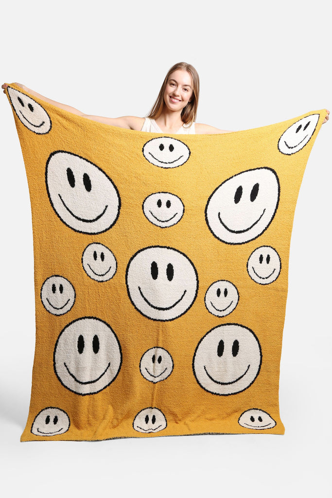 Happy Face Throw Blanket Shirts Jasmine Trading Corp Yellow Background  