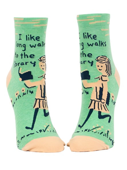 I Like Long Walks To The Library Women's Ankle Socks  Blue Q   