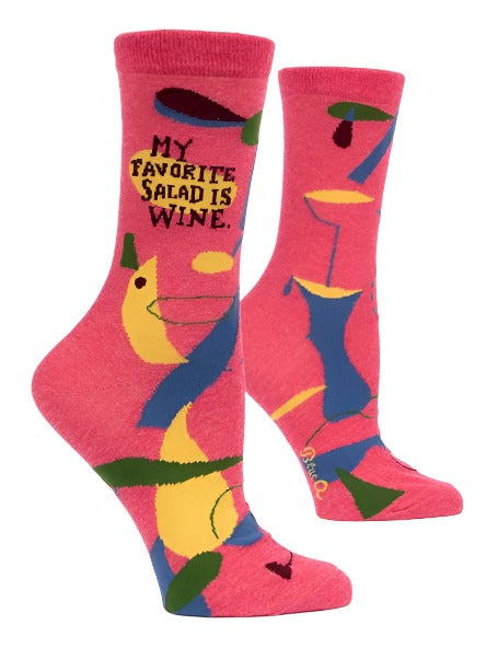 My Favorite Salad is Wine Women's Crew Socks  Blue Q   