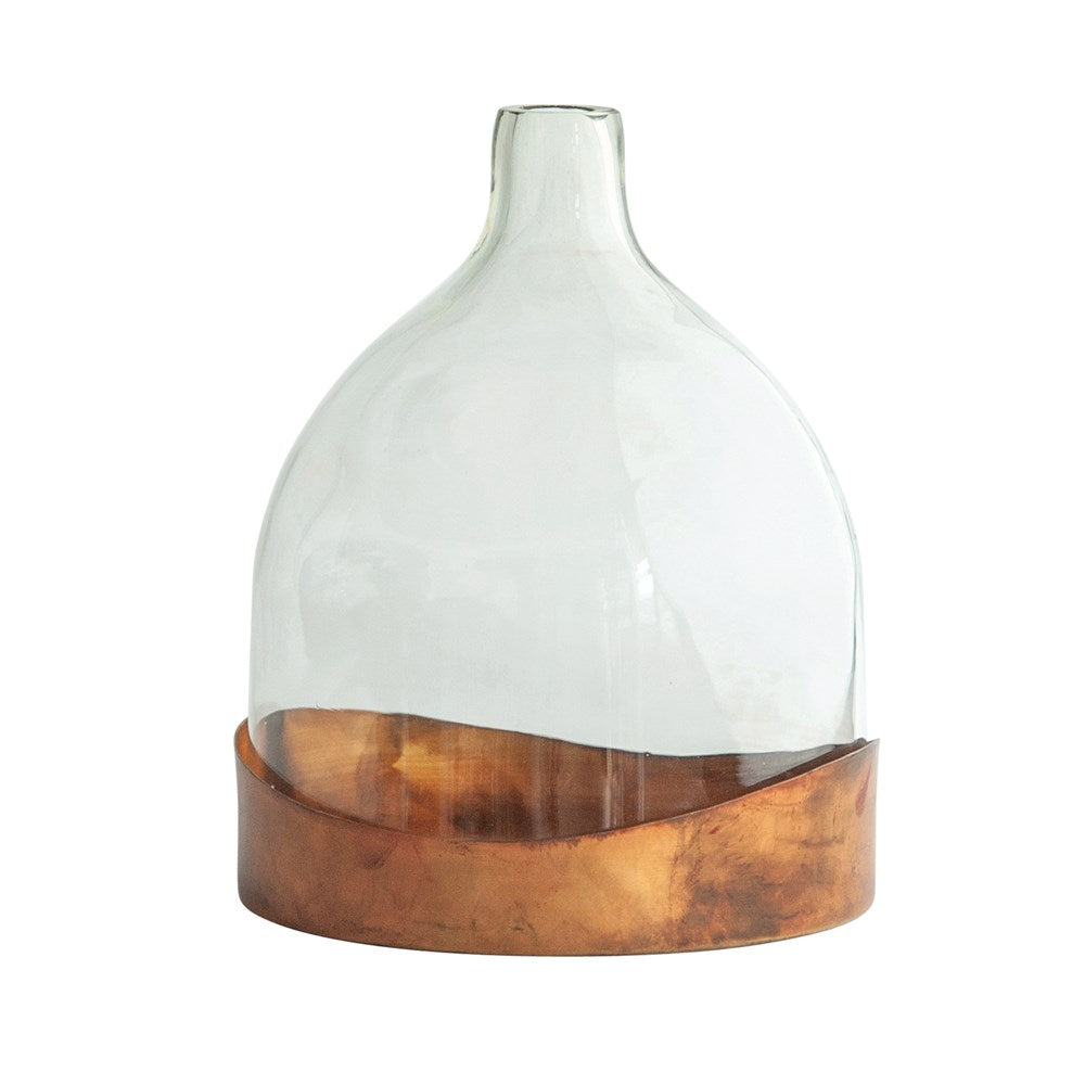 Glass Cloche with Antique Copper Tray  Creative Co-Op   