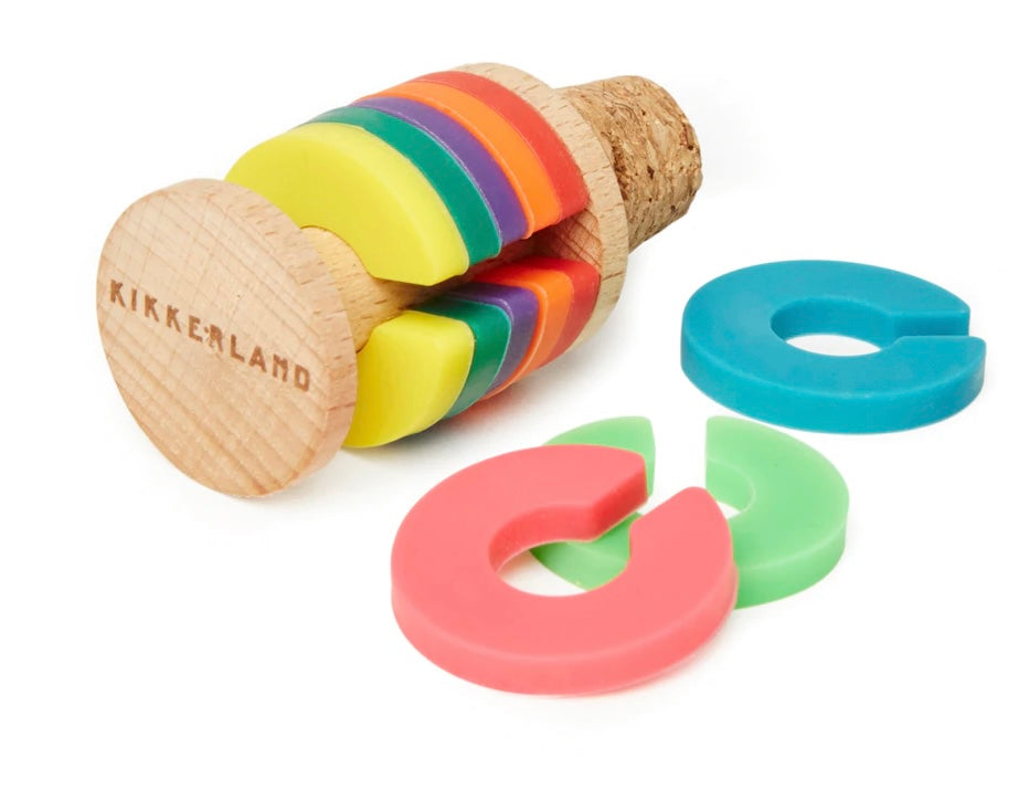 Rainbow Drink Markers & Stopper  Kikkerland Wine Rings & Stopper  