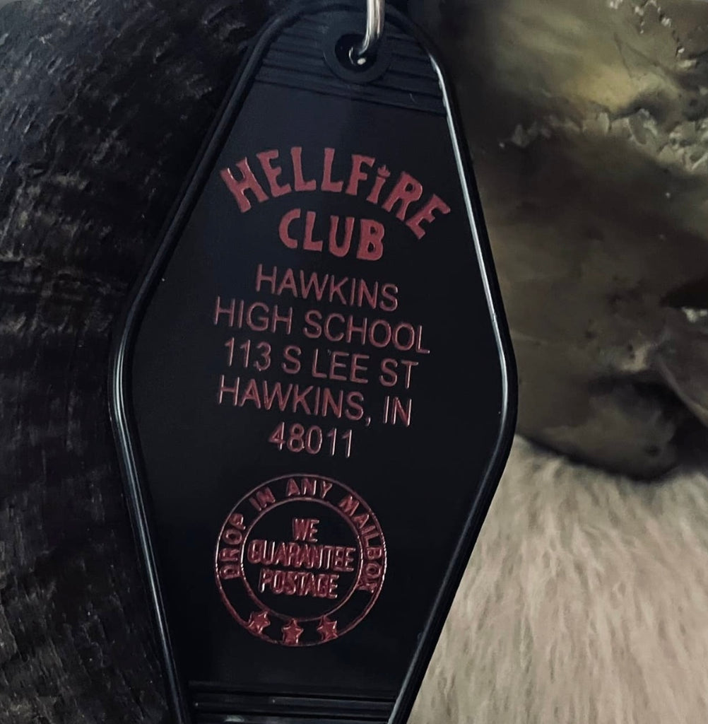 Pop Culture Motel Key Fobs  3 Sisters Design Co Hell Fire Club  