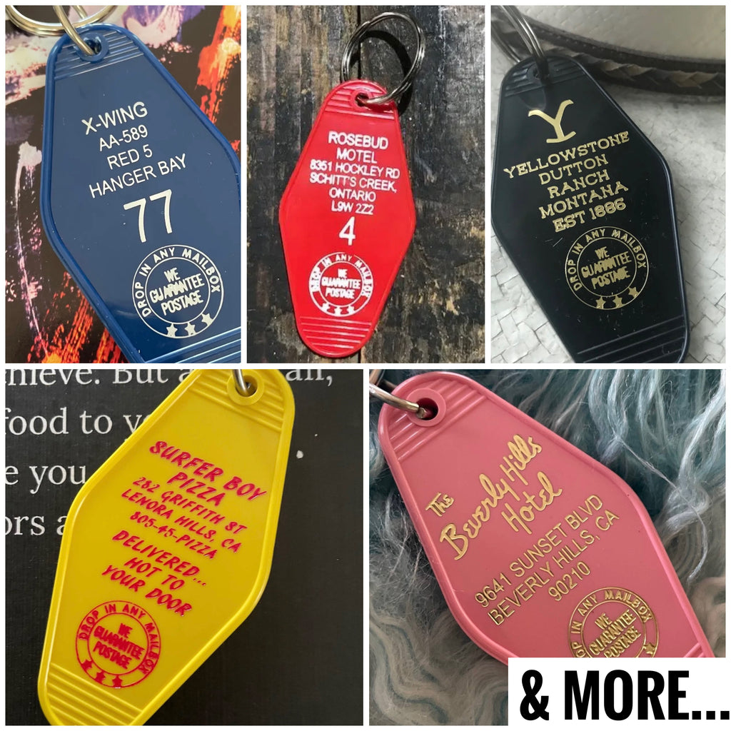 Pop Culture Motel Key Fobs  3 Sisters Design Co   