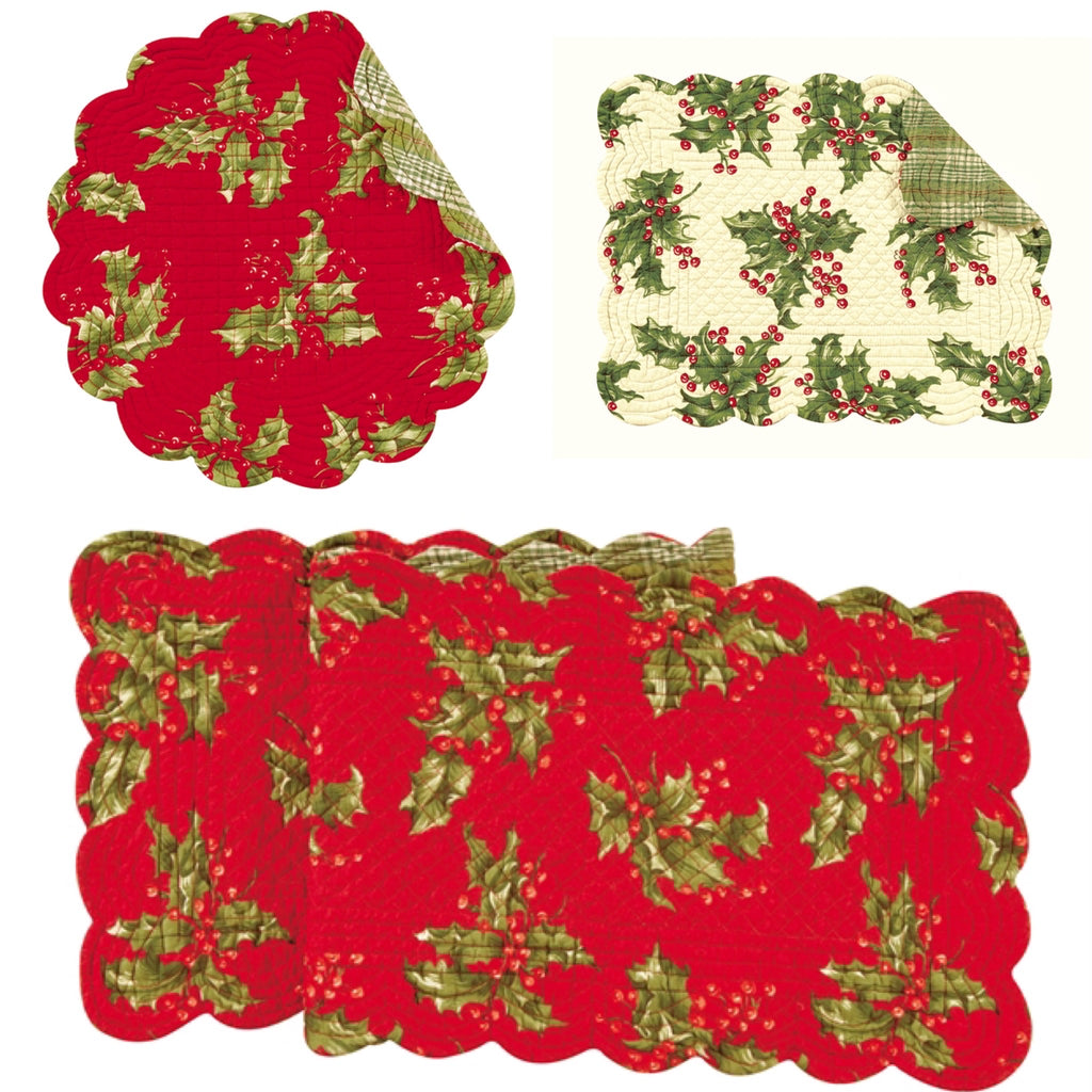 Holly Quilted Placemats & Runners  C & F   