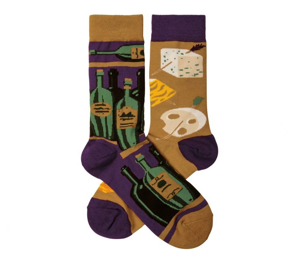 Favorite Food/Drink Combo Socks  Primitives by Kathy Wine & Cheese  