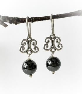 Hematite and Sterling Silver Filigree Earrings  Calla Lily   