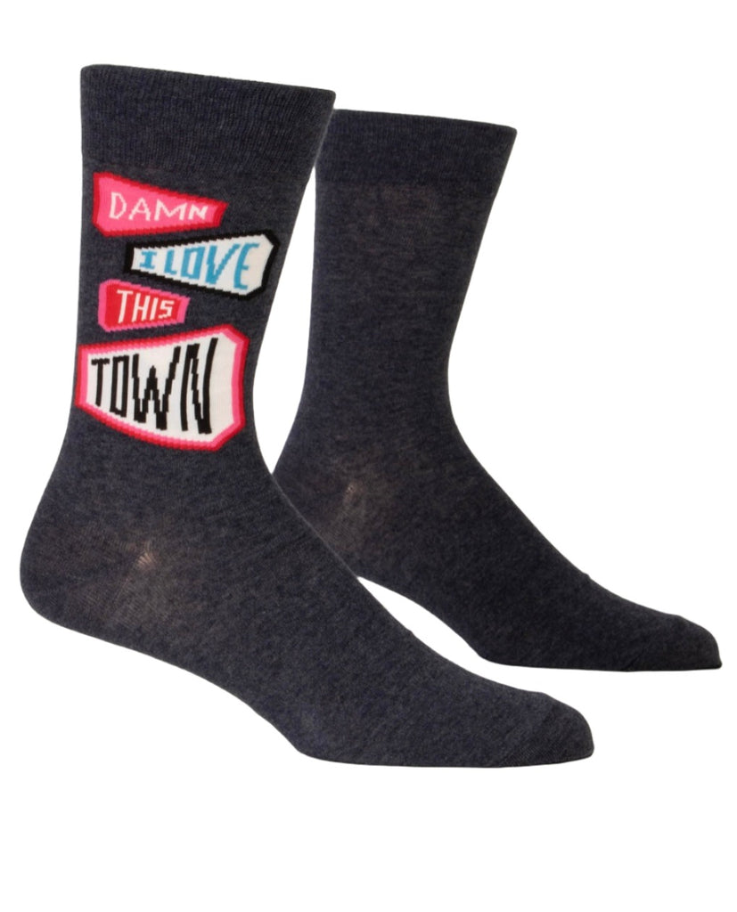 Damn I Love This Town Men's Crew Socks  Blue Q   