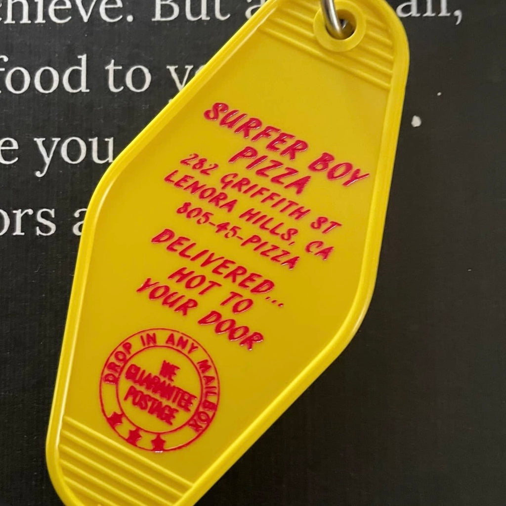 Pop Culture Motel Key Fobs  3 Sisters Design Co Surfer Boy Pizza  