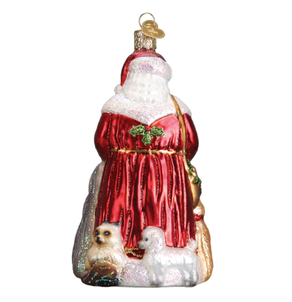 Santa's Furry Friends Glass Ornament  Old World Christmas   