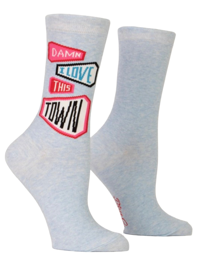 Damn I Love This Town Women's Crew Socks  Blue Q   