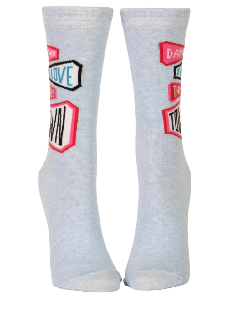 Damn I Love This Town Women's Crew Socks  Blue Q   