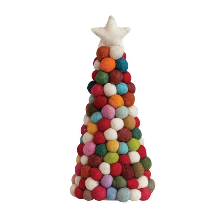 Large Multi Color Pom Pom Felt Tree w/ Star  Creative Co-Op   