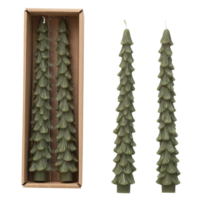 Tree Shaped Taper Candles  Creative Co-Op Evergreen 10" 