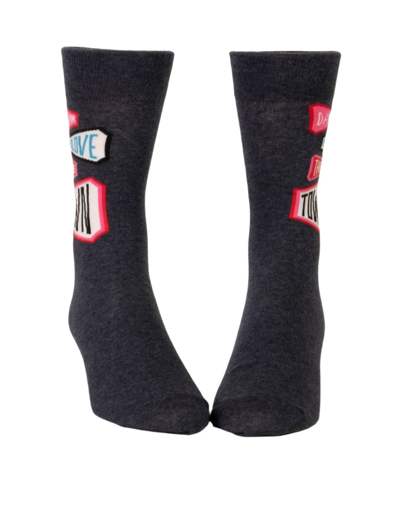 Damn I Love This Town Men's Crew Socks  Blue Q   