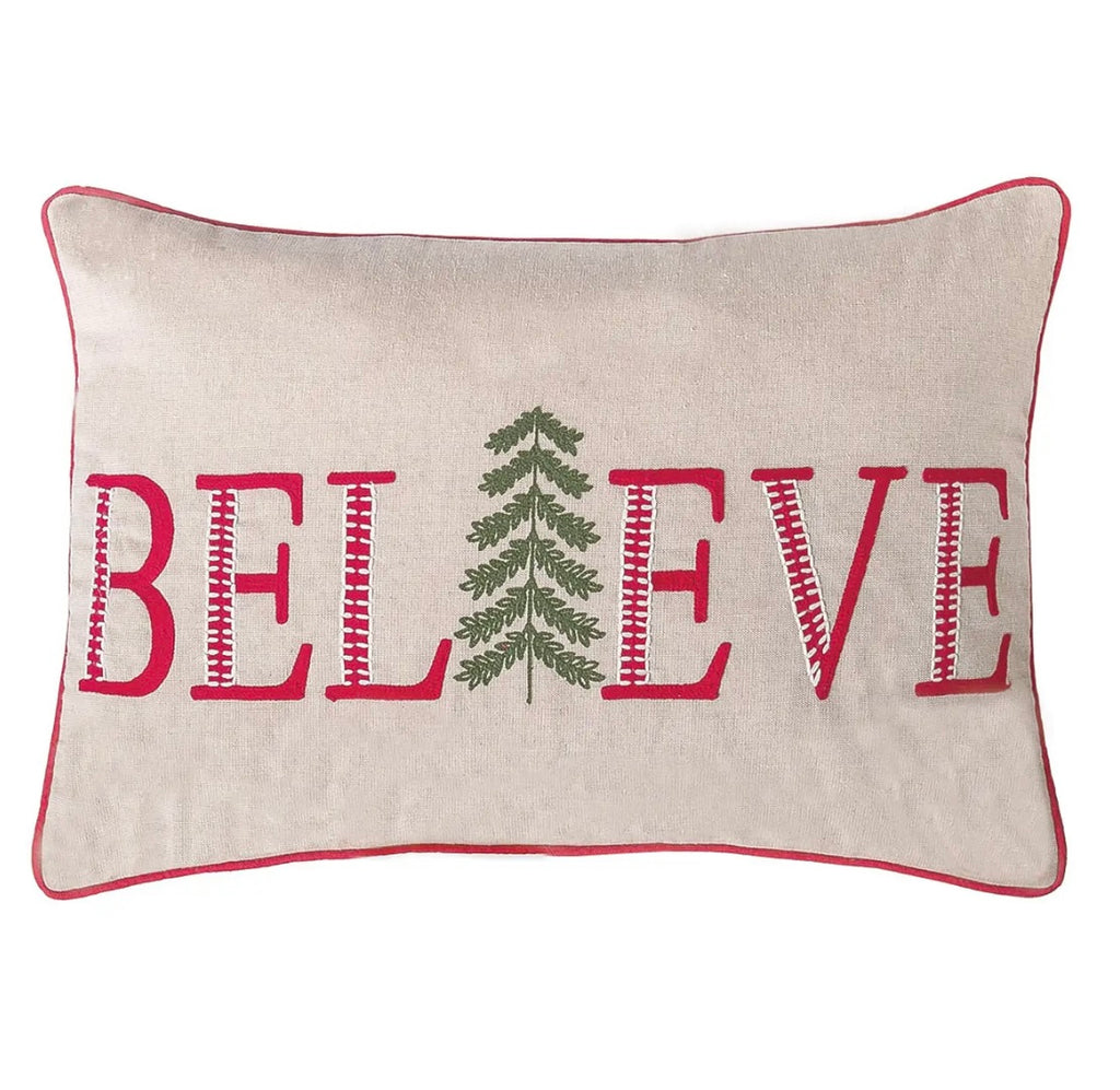 Christmas Believe Embroidered Pillow  Peking   