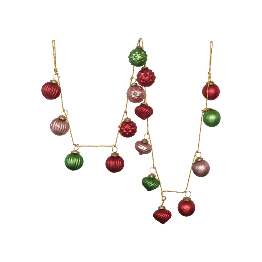 Embossed Mercury Glass Ball Ornament Garland  Creative Co-Op   